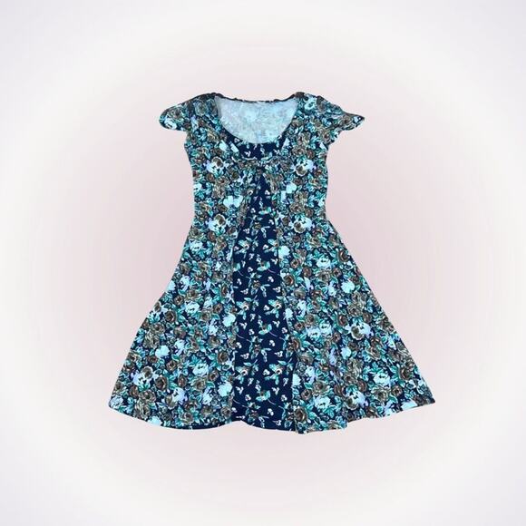 ASOS Blue Cool Tone Floral Skater A-Line Dress | Sz 4 - Picture 1 of 5